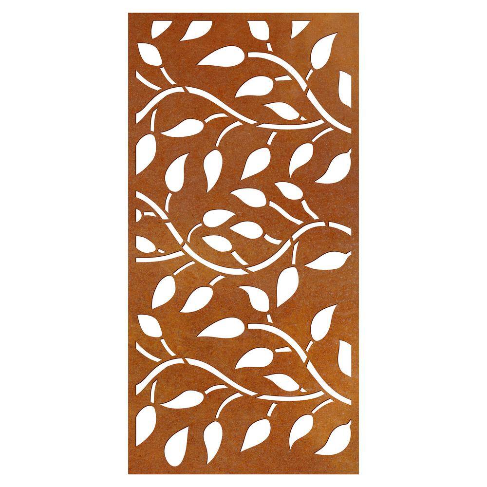 OUTDECO Leaf 3 ft. x 6 ft. Oxy-Shield Corten Steel Decorative Screen Panel in Rust with 6-Screws OXY002