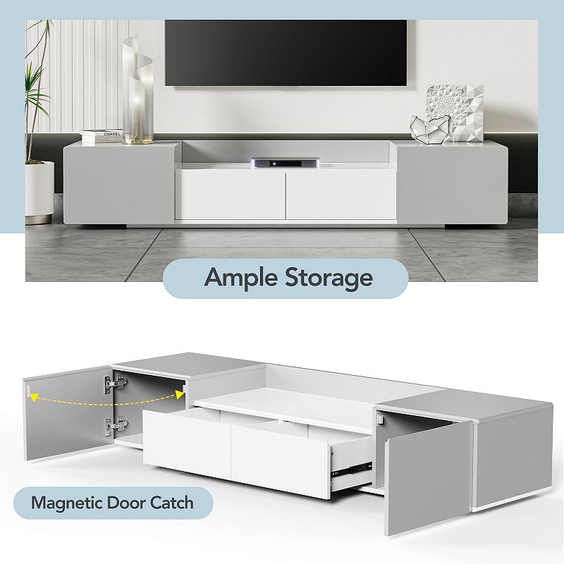 F.C Design Modern TV Stand for 70 TV with Large Storage Space， Magnetic Cabinet Door， Entertainment Center - Ideal for Living Room or Bedroom