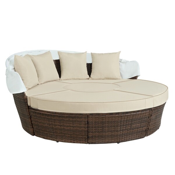 Ledel Outdoor 5piece Rattan Wicker Daybed Round Sofa Set