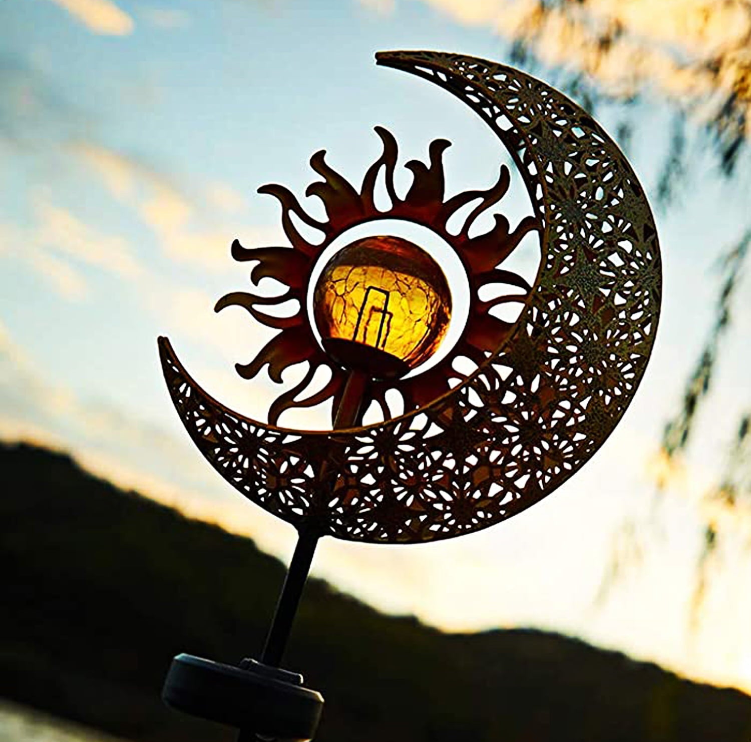 LICKLIP Solar Outdoor Lights LED Moon Metal Outdoor Decor Garden Lights for Patio