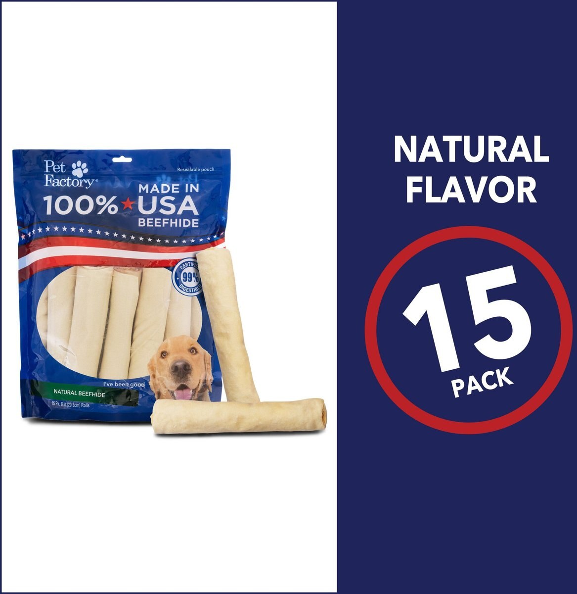 Pet Factory Beefhide 8-inch Rolls Natural Flavored Dog Hard Chews