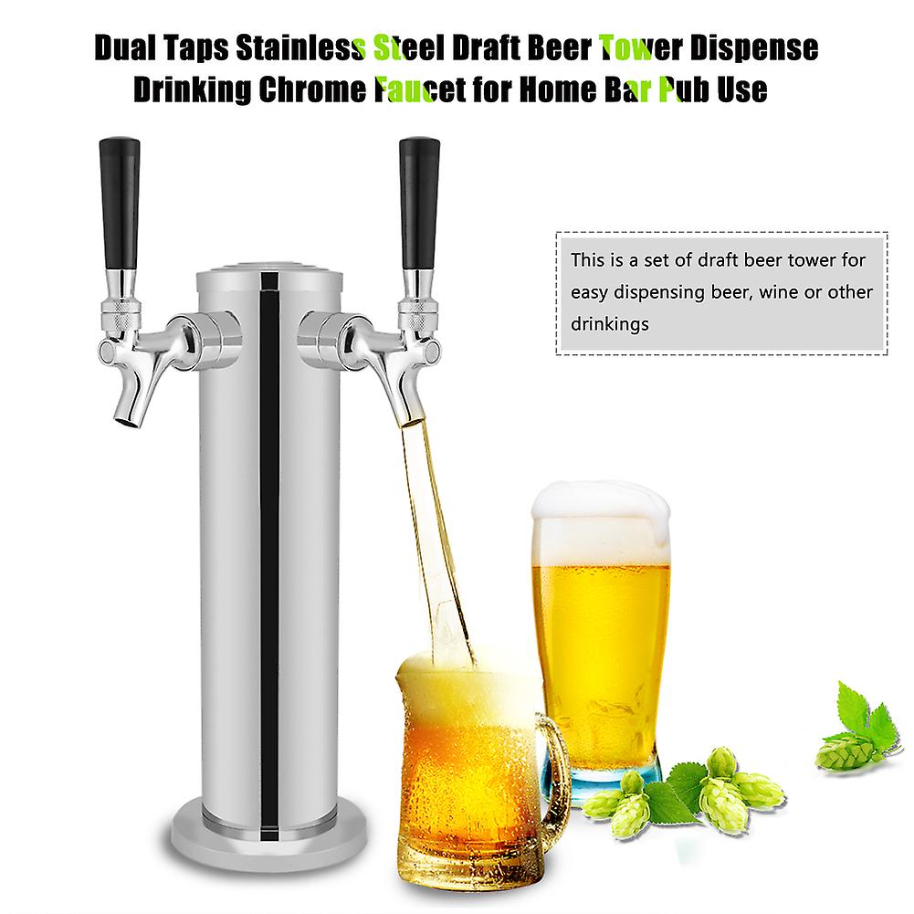 Stainless Steel Dual Tap Draft Beer Tower For Home Bar Pub Use With Chrome Faucet