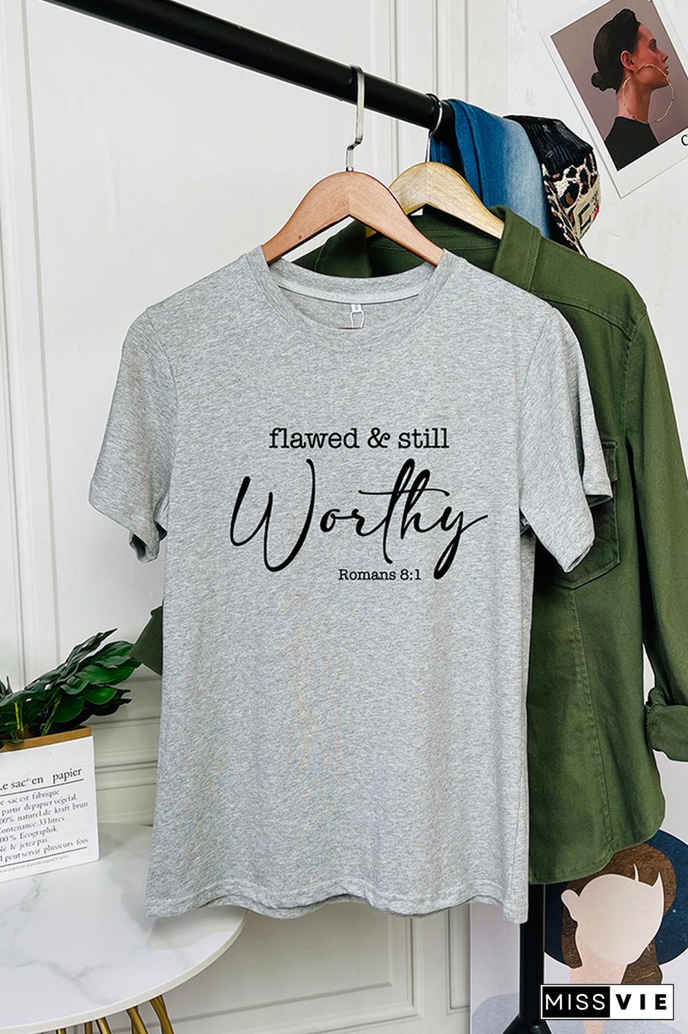 Flawed And Still Worthy Christian Romans Short Sleeve Graphic Tee Wholesale