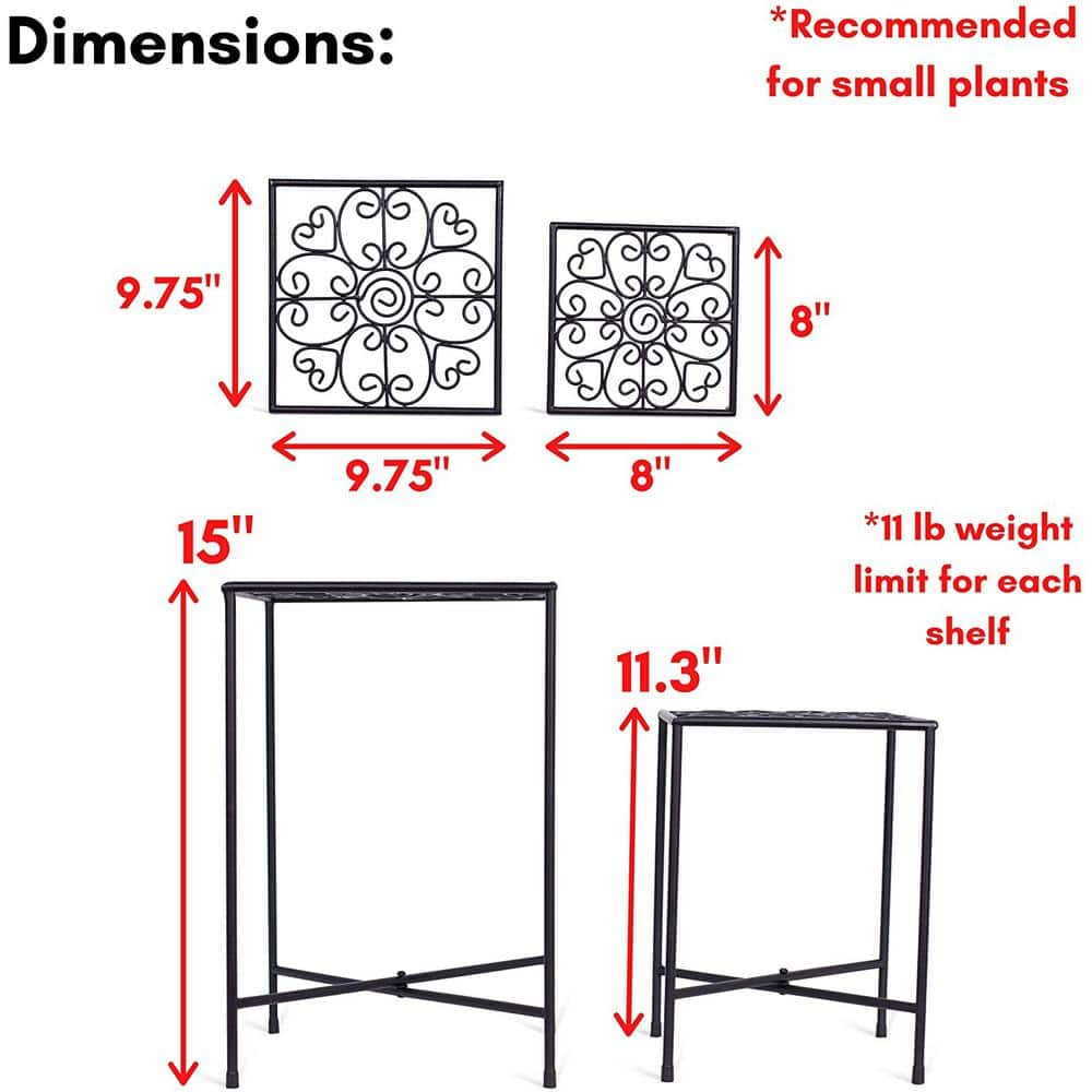 BirdRock Home Indoor/Outdoor Black Metal Plant Stands (Set of 2) 11220