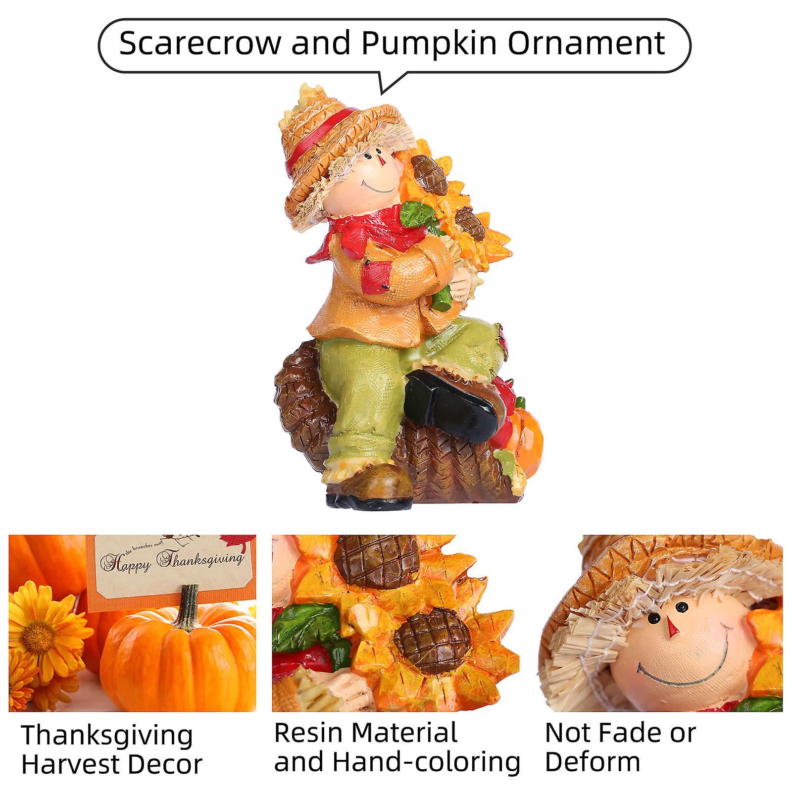 Tomfeel Scarecrow And Pumpkin Ornament Thanksgiving Harvest Decor Fall Gift Resin Mini Sculpture Of Table， Fireplace Store And Counter Ornaments No.21