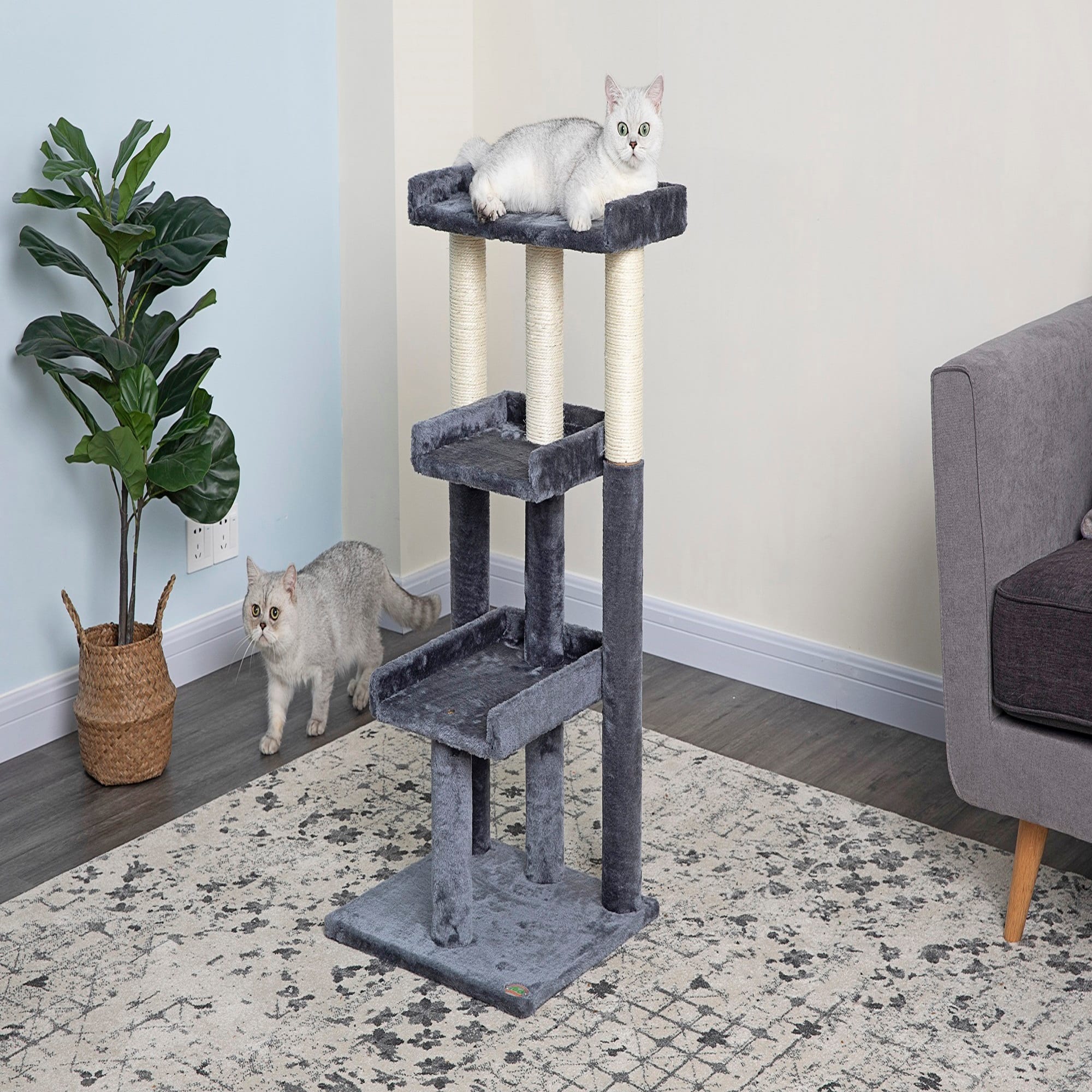 Go Pet Club Classic Gray Cat Tree Steps with Sisal Covered Posts， 35