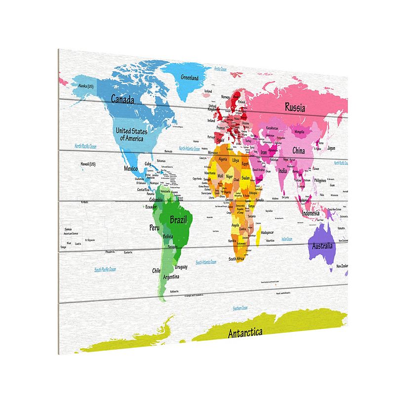 Trademark Fine Art Michael Tompsett 'World Map for Kids II' Wood Slat Art