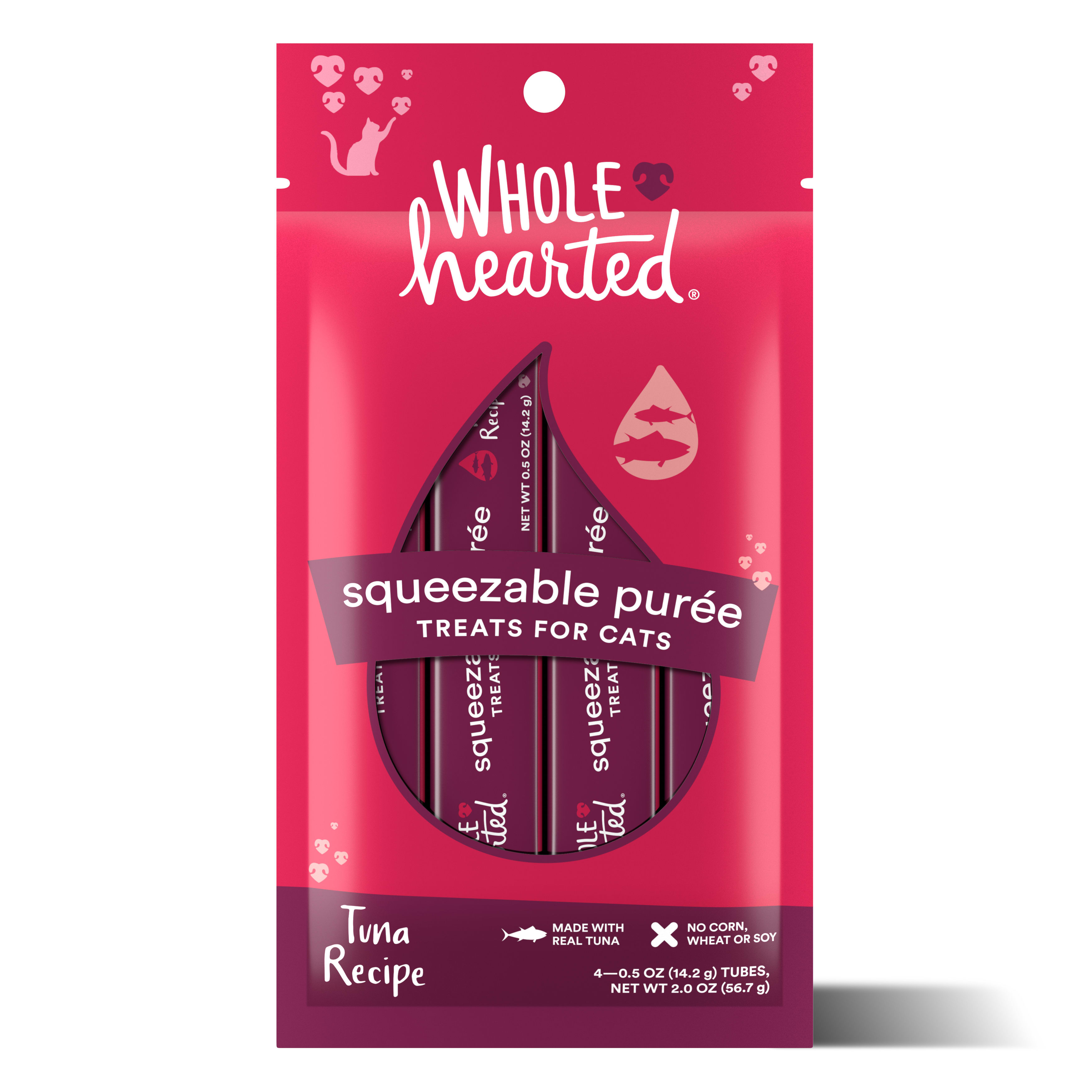 WHOLEHEARTED Tuna Recipe Puree Squeezable Cat Treats， 0.5 oz.， Count of 4