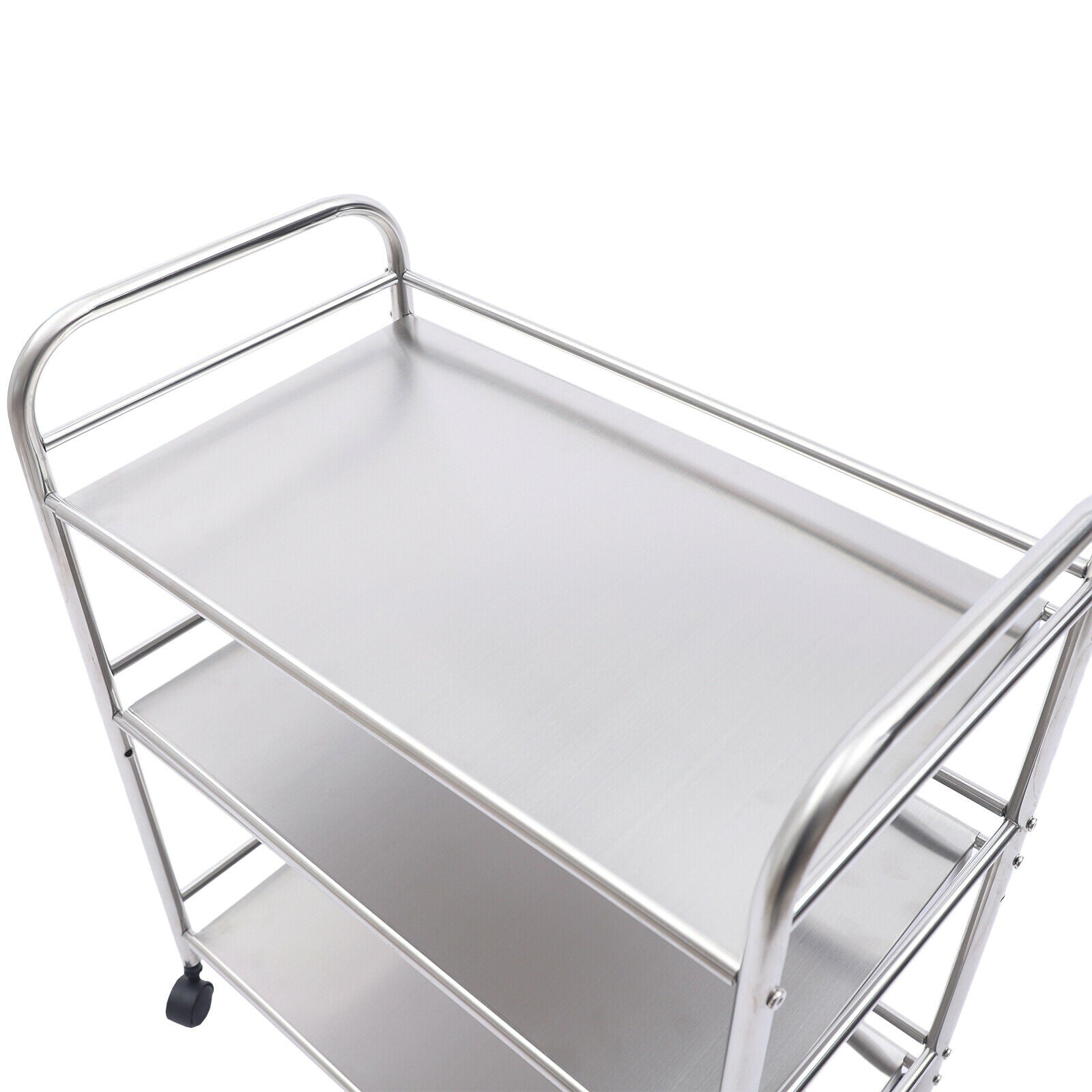 3 Tier Stainless Steel Utility Cart Multi-Purpose Cart Kitchen Island with Wheels Serving Trolley Catering Storage Shelf 3 Tier Rolling Cart with Handle Bar Serving Cart with Wheel