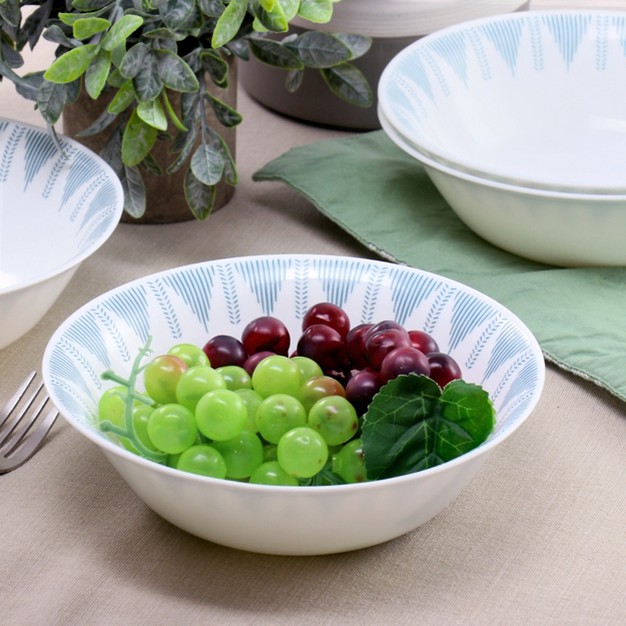 Gibson Piper Point 4 Piece 6 5 Inch 19oz Round Tempered Opal Glass Fruit Bowl Set In Blue