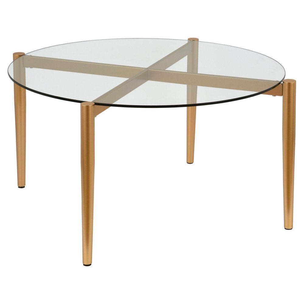 Mid-Century Modern Round Coffee Table with Glass Top