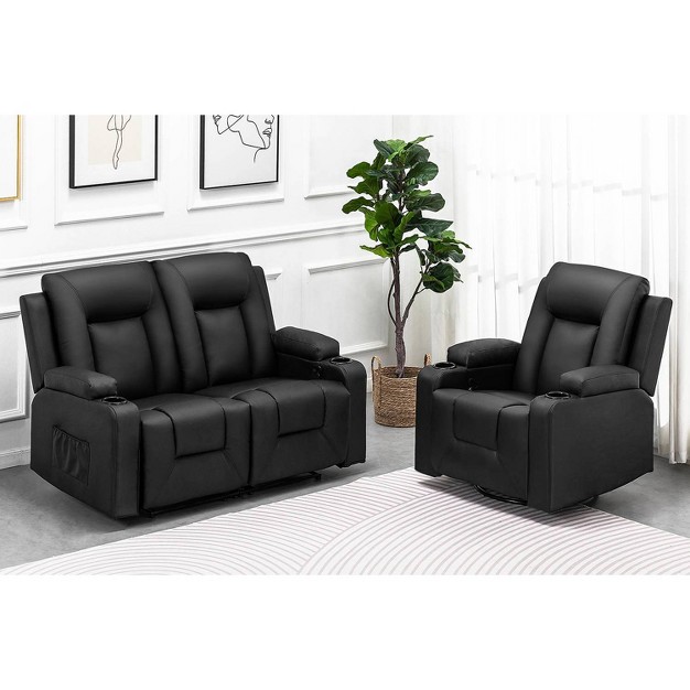 2 1 Bonded Pu Leather Recliner Sofa Set Black Comhoma