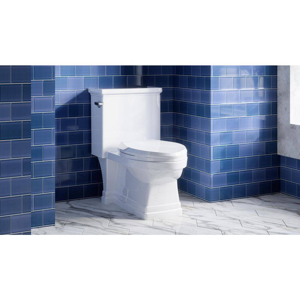 PELHAM  WHITE Crestmont 1-piece 1.28 GPF Single Flush Elongated Toilet in White Soft-Close Seat Included PWT1004