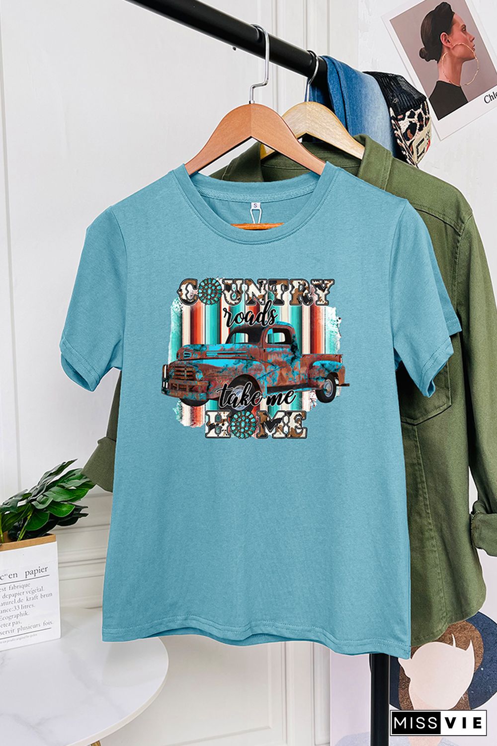 Roads Take Me Print Graphic Tees for Women Wholesale Short Sleeve T shirts Top