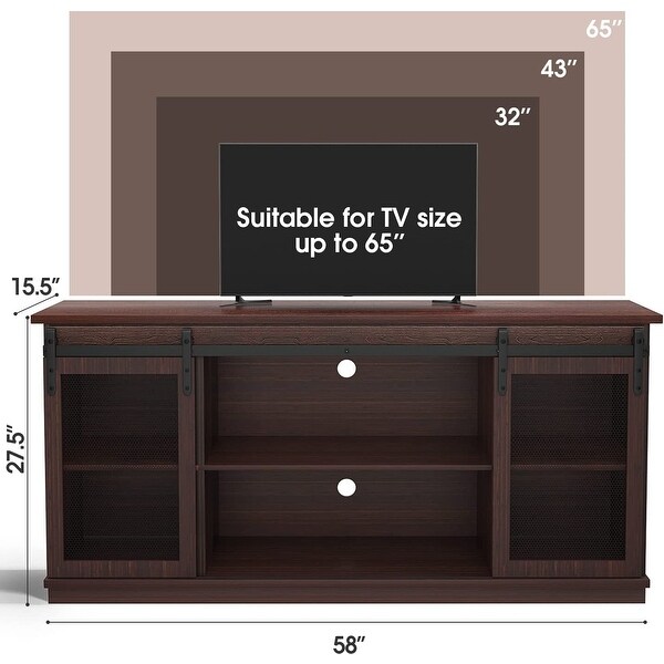 Farmhouse TV Stand up to 65 Inches， Mid Century Modern Entertainment Center with Sliding Barn Doors and Storage Cabinets