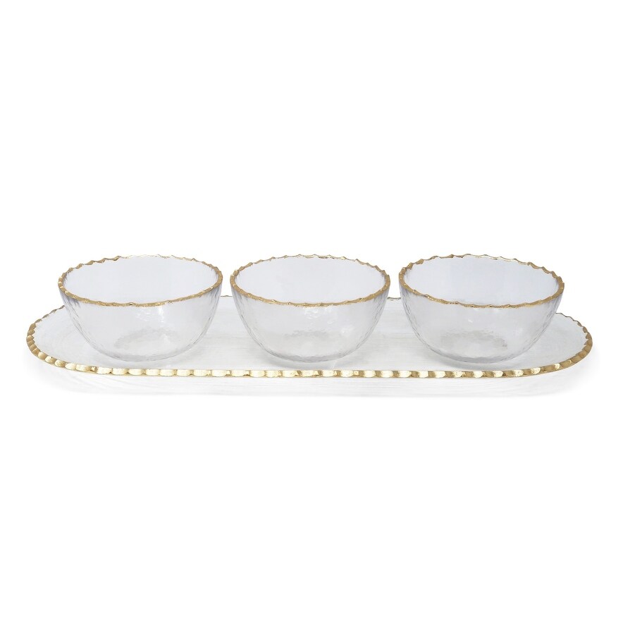 3 Bowl Serving Dish on tray with Gold Rim