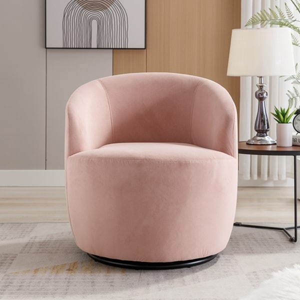 Velvet Fabric Swivel Accent Armchair Barrel Chair With Black Powder Coating Metal Ring