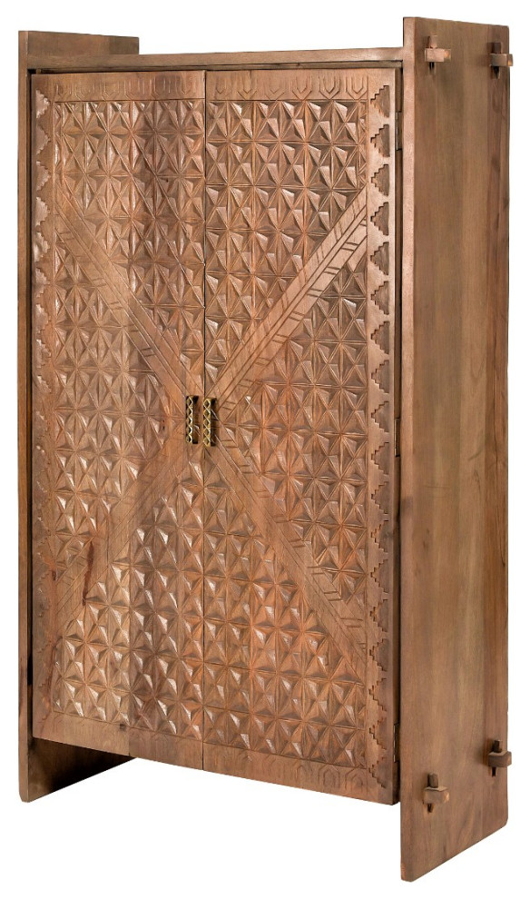 70 quotMid Century Inspired Armoire Wardrobe Hand Carved Wood Diamond Pattern   Southwestern   Bookcases   by Sideboards and Things  Houzz