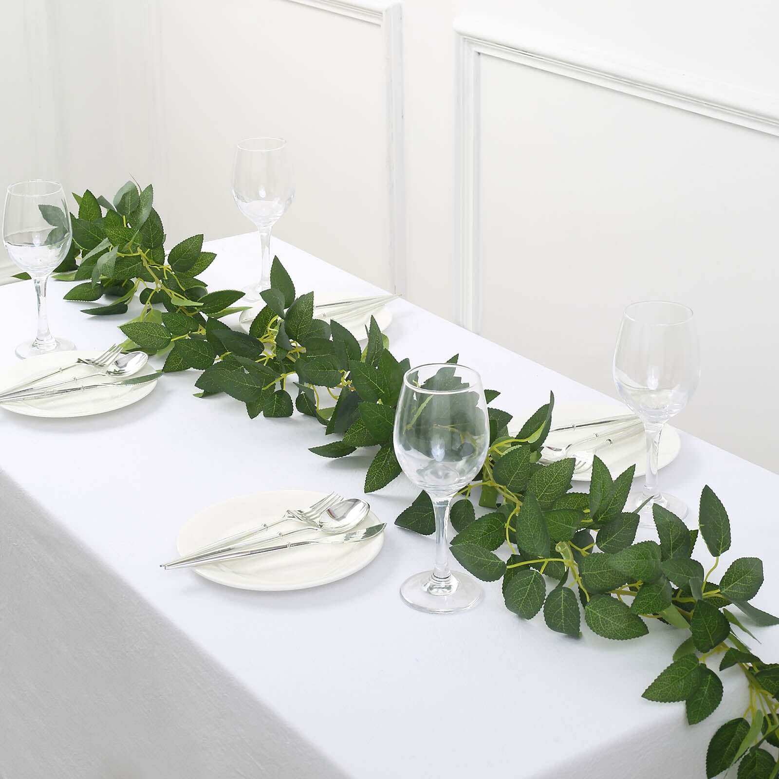 Real Touch Green Artificial Silk Rose Leaf Table Garland, Flexible Hanging Greenery Vine 6ft