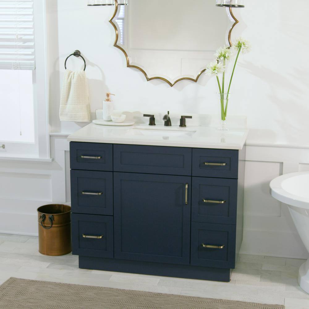 Home Decorators Collection Lincoln 42 in. W x 22 in. D x 34.5 in. H Bath Vanity in Midnight Blue with White Cultured Marble Top 9784900310