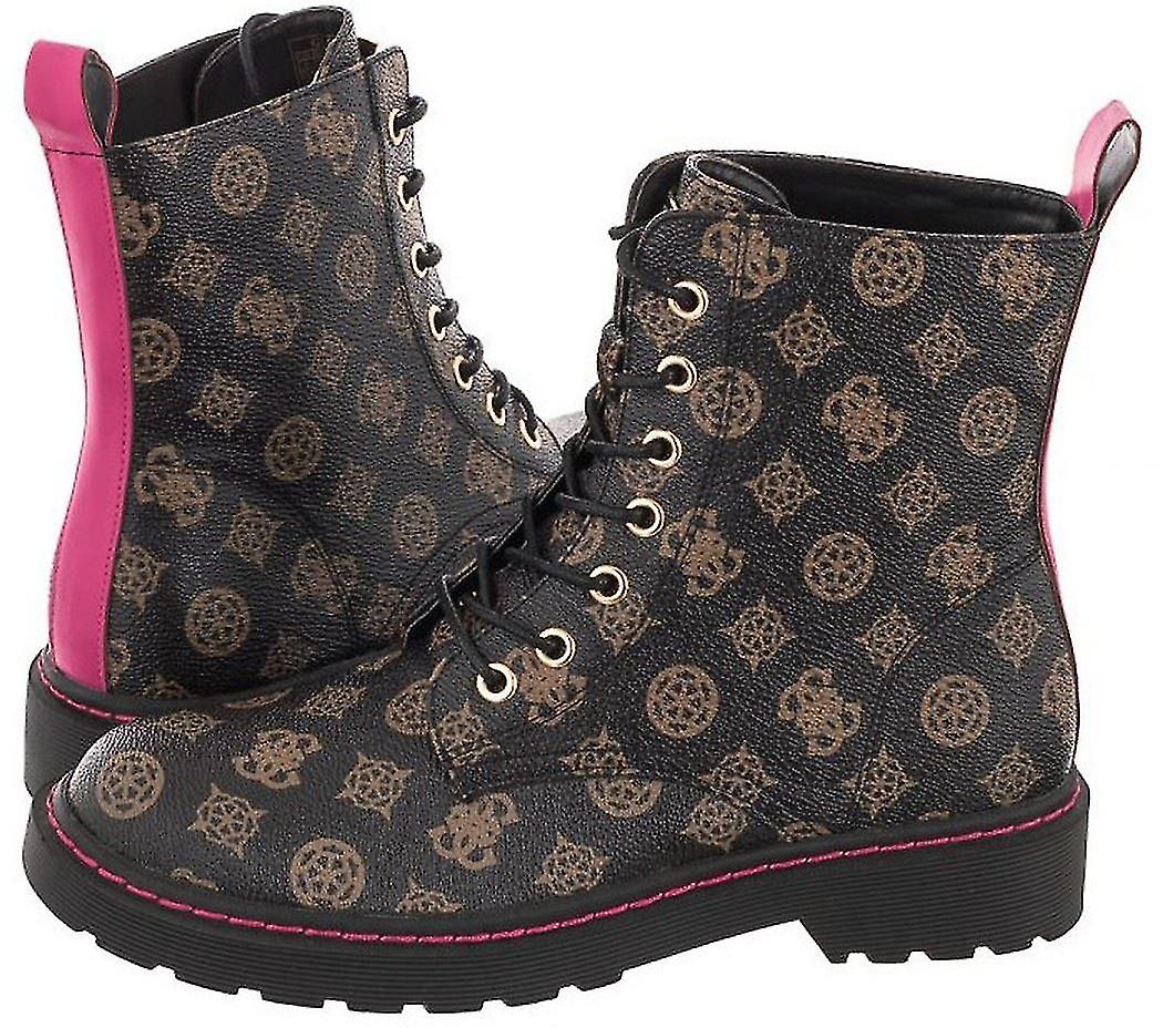 Guess Rambo Brown Pink 4G Logo Leather Womens Combat Boots-41