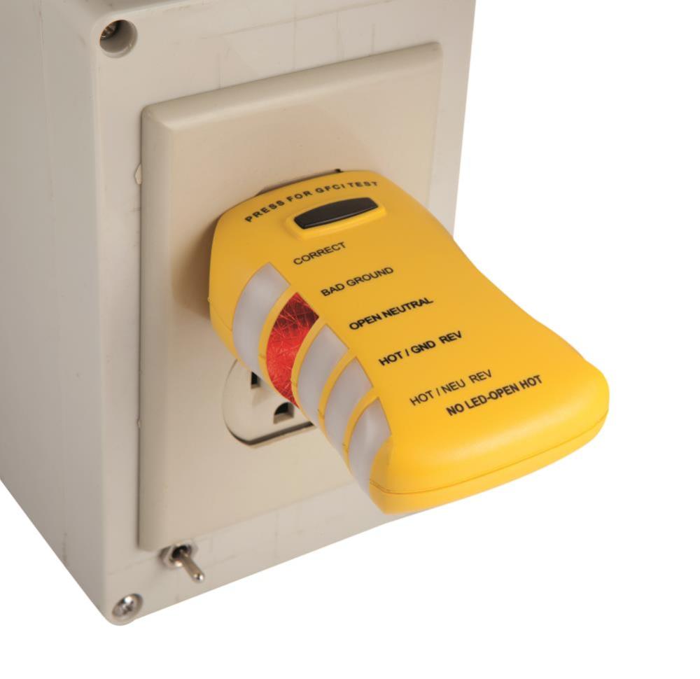 Sperry Instruments HGT6520 Stop Shock II GFCI Outlet Circuit Analyzer Tester， Detects Low Resistance， Single LED Indication of Wiring Error， 1/Ea ;