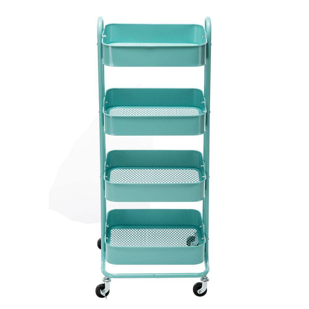 Huluwat 4-Tier Metal 4-Wheeled Shelves Storage Utility Cart in Blue RY-G-USBO4510