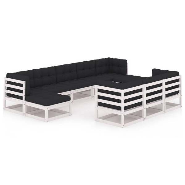 10 Piece Garden Lounge Set with Cushions White Solid Pinewood - Overstock - 35107670