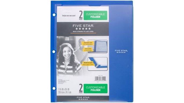 Mead Five Star 2 Pocket Plastic Folder colors May Vary