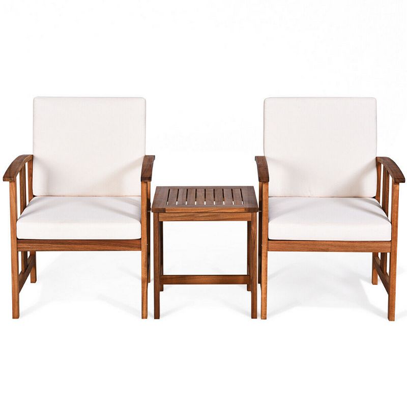 3 Pieces Solid Wood Outdoor Patio Sofa Furniture Set