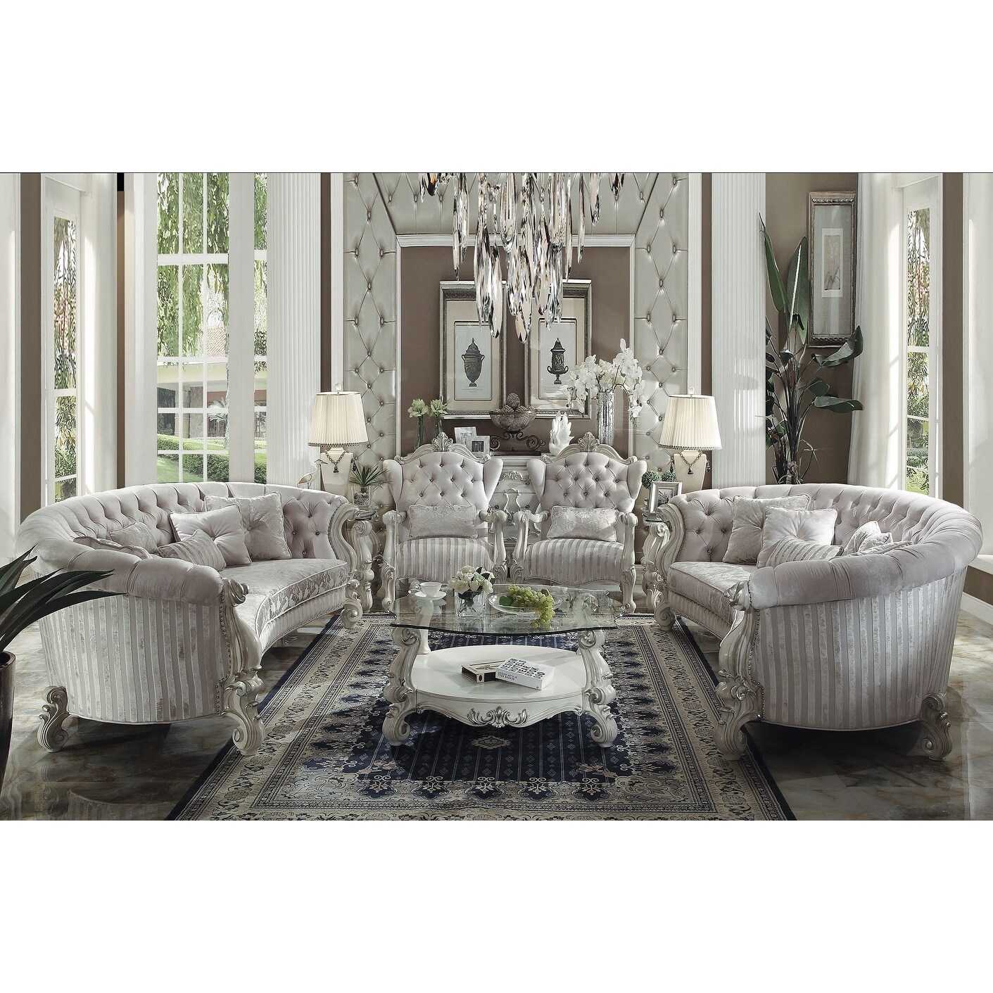 ACME Versailles Coffee Table， Bone White and Clear Glass (1Set/2Ctn)