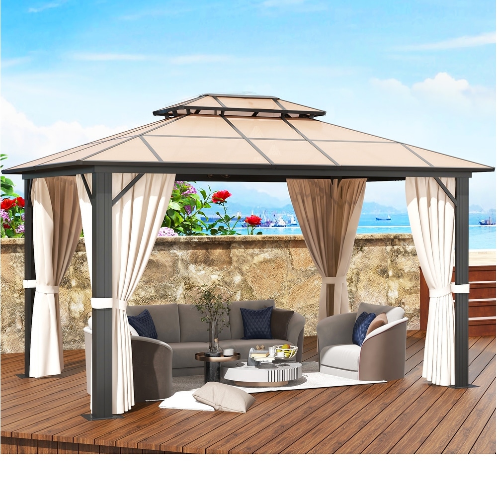 Hardtop Gazebo 10 ft. x 13 ft. Double Polycarbonate Roof Aluminum Frame Gazebo