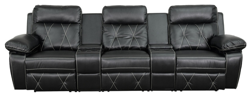 3  Seat Reclining Black LeatherSoft Theater Seating Unit  Straight Cup Holder   Transitional   Theater Seating   by Homesquare  Houzz