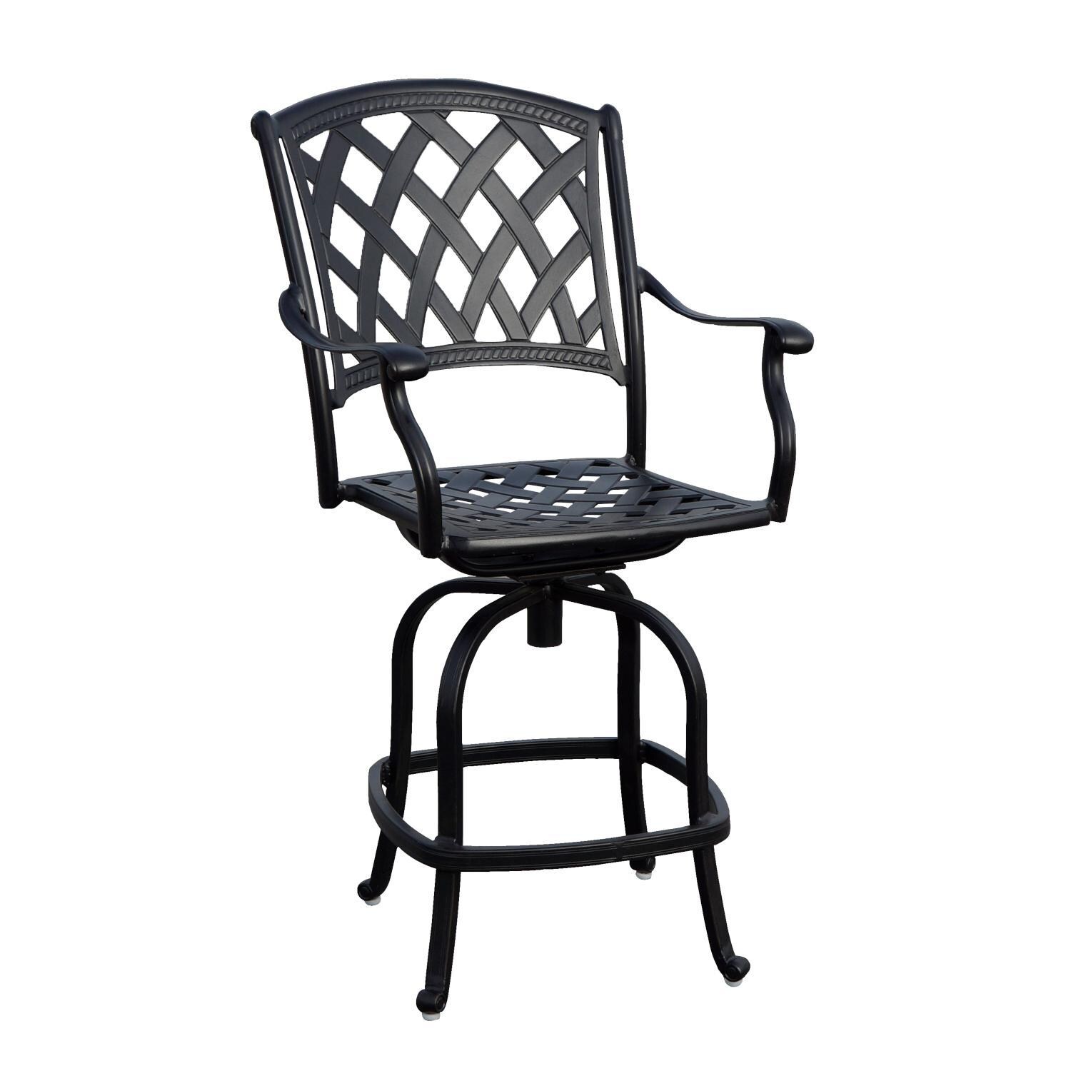 Darlee Ocean View 6 Piece Cast Aluminum Patio Counter Height Swivel Bar Stool Set W/ Sesame Cushions