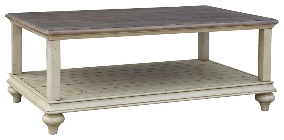 Traditional Coffee Table  Acacia Wood Construction With Rectangular Top   Farmhouse   Coffee Tables   by Declusia  Houzz