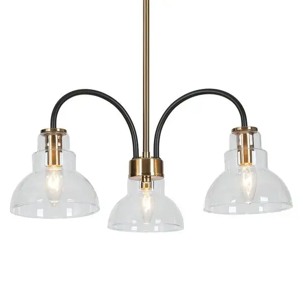 Modern Black Gold 3-light Chandelier Glass Barn Island Pendant Lighting - D18