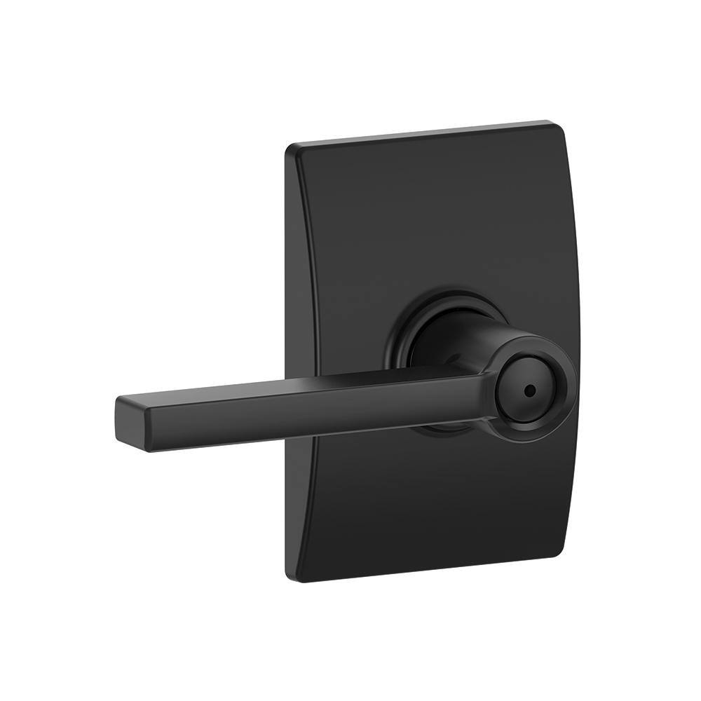 Schlage Latitude Matte Black Privacy BedBath Door Handle with Century Trim F40 LAT 622 CEN