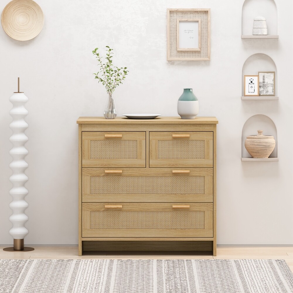 Modern 4 Drawers Rattan Cabinet For