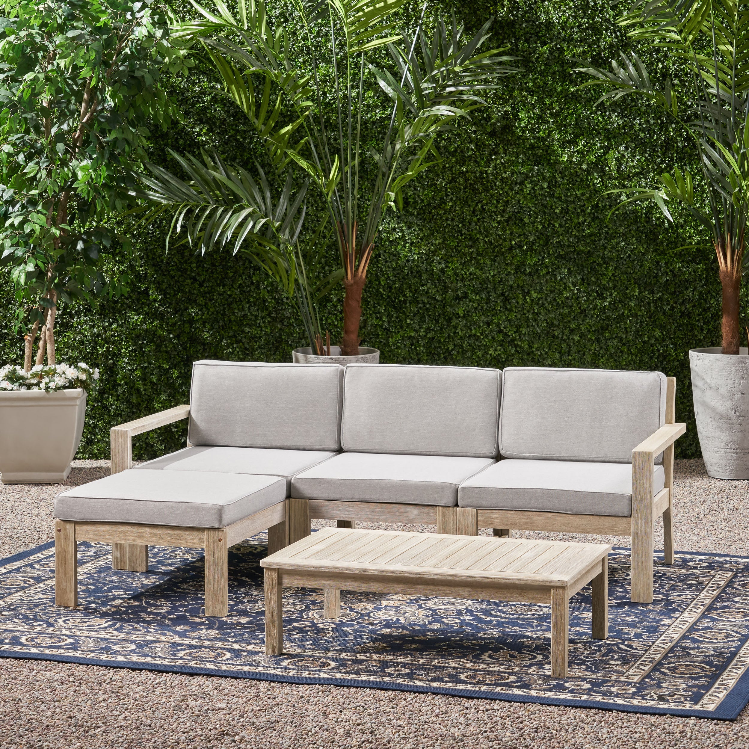 Henderson Outdoor 3 Seater Acacia Wood Sofa Sectional with Cushions