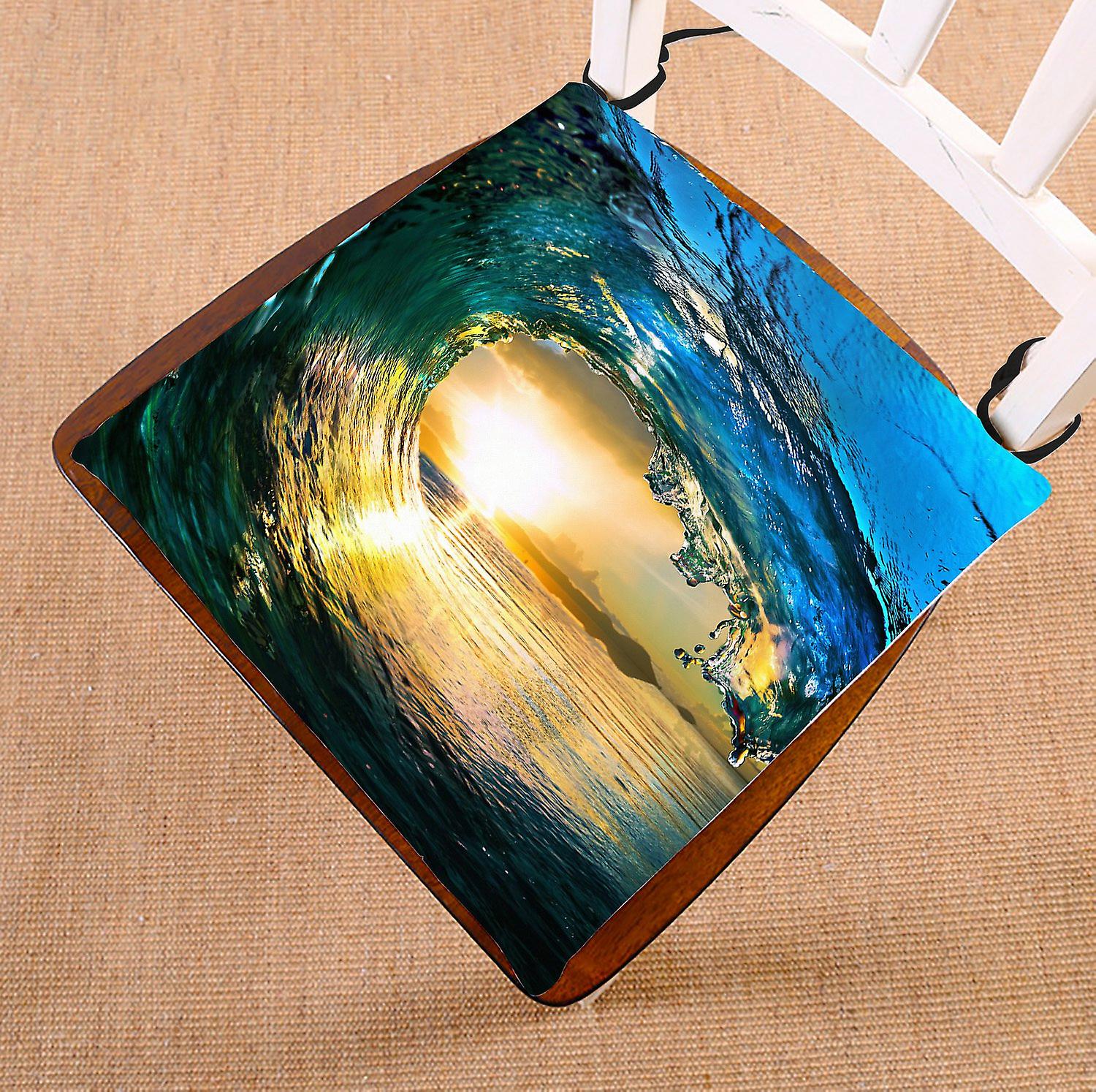 Natural Ocean View Chair Pad， Colored Sea Wave At Sunset Seat Cushion Chair Cushion Floor Cushion 40x40 Cm