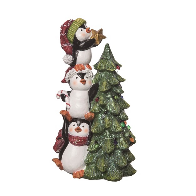 Transpac Resin 9 25 In Multicolor Christmas Stacked Penguin And Tree Figurine