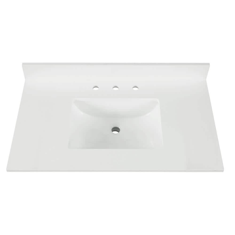 Home Decorators Collection 37 in W x 22 in D x 075 in H Quartz Vanity Top in Snow White with White Basin