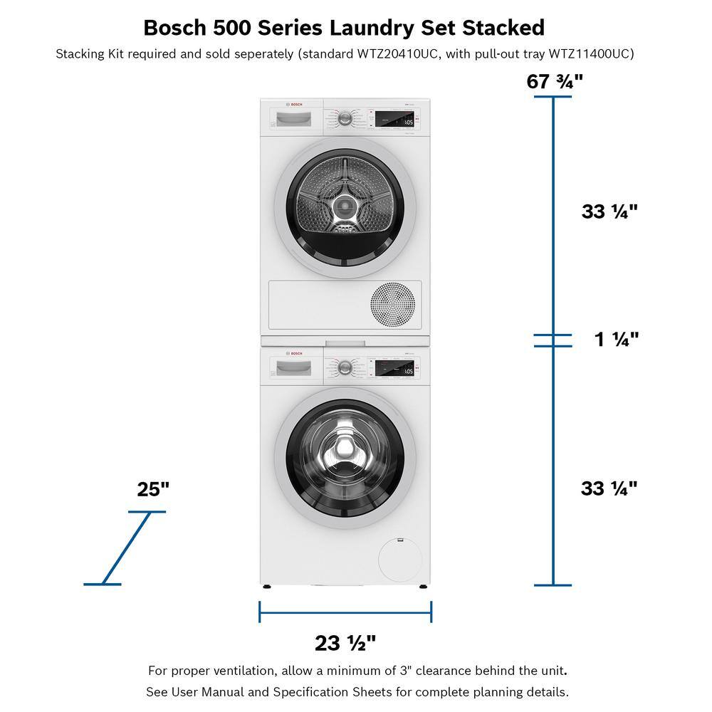 Bosch 24 in. Compact Laundry Stacking Kit with Shelf in White WTZ11400UC