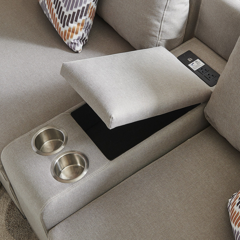 Amira Beige Fabric Reversible Sectional Sofa w USB Storage Console and Ottoman   Contemporary   Sectional Sofas   by PARMA HOME  Houzz