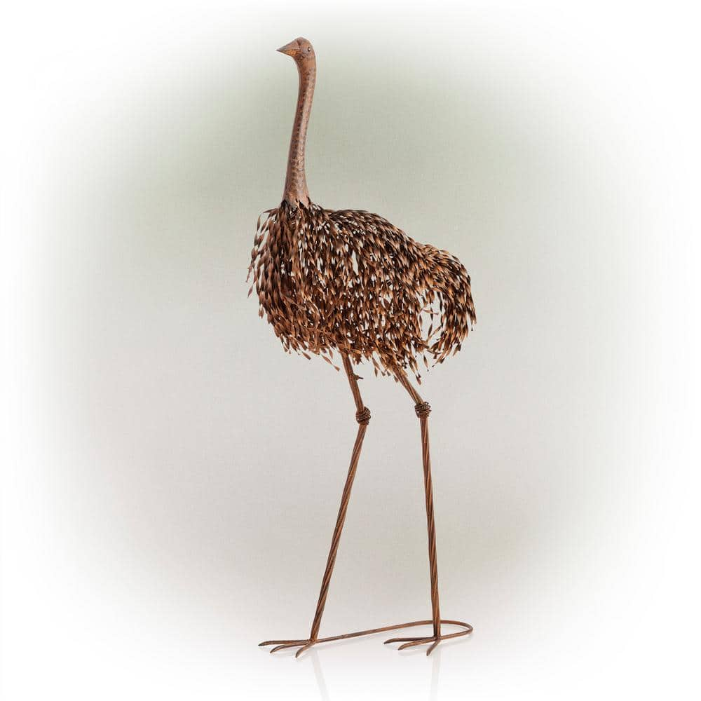 Alpine Corporation 45 in. Tall Outdoor Metal Peaking Ostrich Standing Yard Statue Decoration JUM282