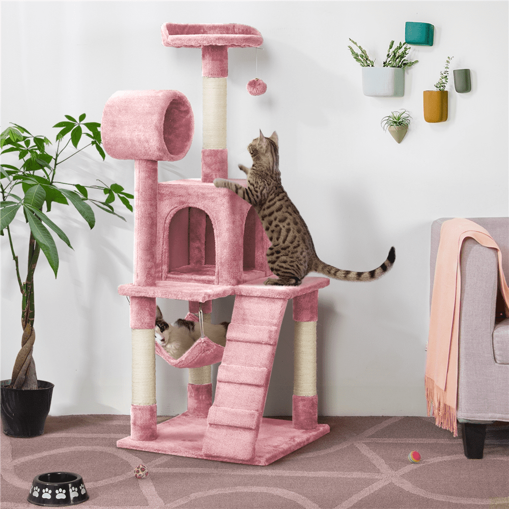 Yaheetech 51'' Multilevel Cat Tree Condo Cat Towers W/ Hammock Tunnel Scratching Post， Pink