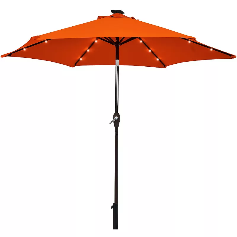 9 Feet Solar LED Lighted Patio Market Umbrella Tilt Adjustment Crank Lift