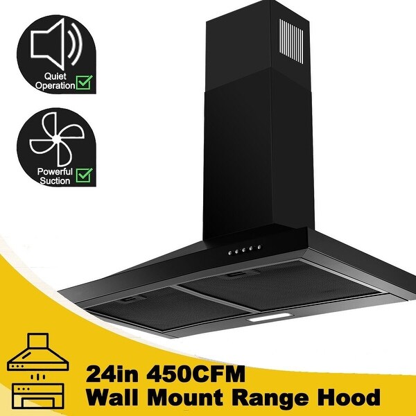 24 inch Wall Mounted Range Hood Kitchen Exhaust Stove Vent Hood 450 CFM 3-Speed Fan w/LED