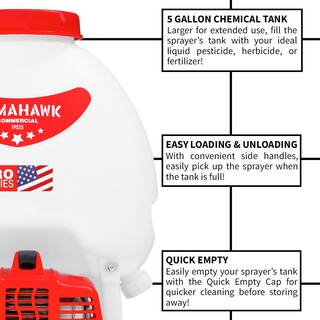 Tomahawk Power 5 Gal. 450 PSI Gas Backpack Sprayer Pump with Irrigation Rod for Tree Root Protection Pesticide Fertilizer TPS25 + IR28