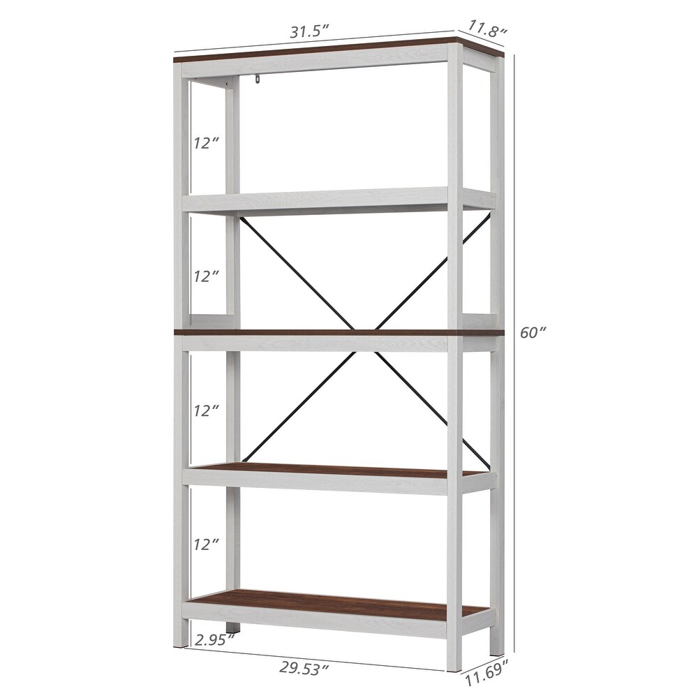 Spirich 5 Tier Bookshelf  Modern Bookcase with Wood Frame  Multipurpose Standing Shelving Unit  White